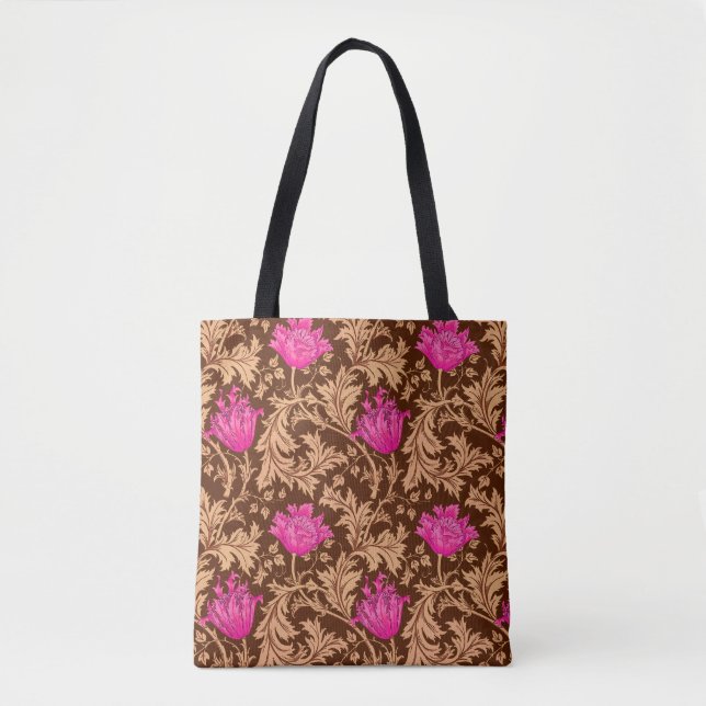 Bolsa Tote William Morris Anemone, Brown e Fuchsia Pink (Frente)