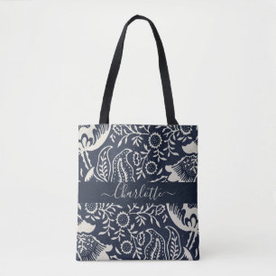 Bolsa Tote William Morris Black Cream Floral Monograma