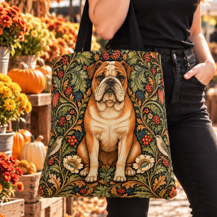 Bolsa Tote William Morris English Bulldog Floral Vintage