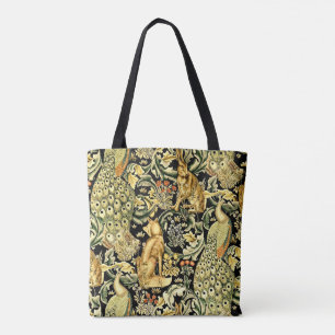 Bolsa Tote William Morris Forest Tapeçaria Fox Hare Peacock