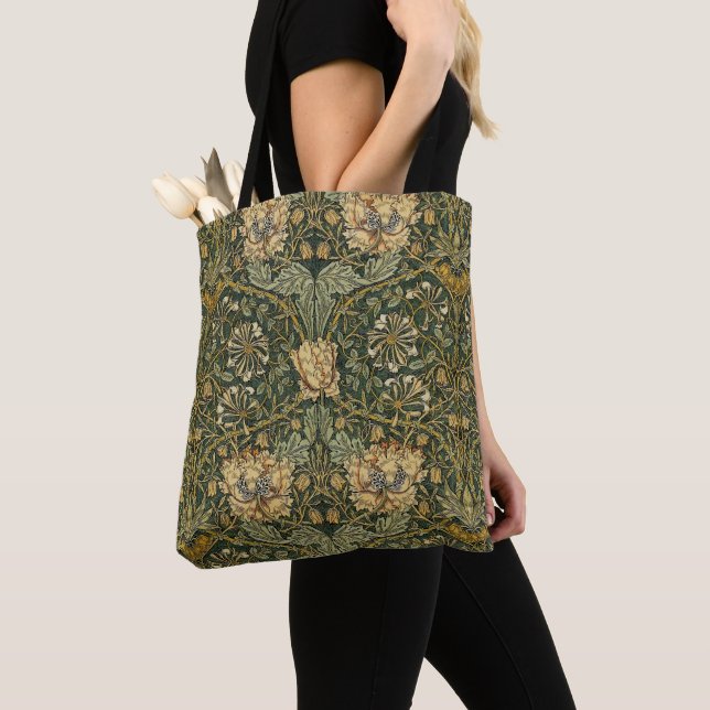 Bolsa Tote William Morris Honeysuckle Green Floral (Close Up)