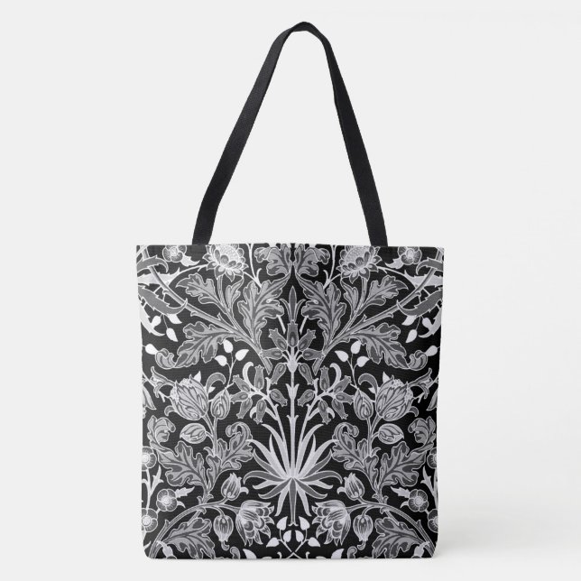 Bolsa Tote William Morris Hyacinth Impressão, Preto e Branco (Frente)