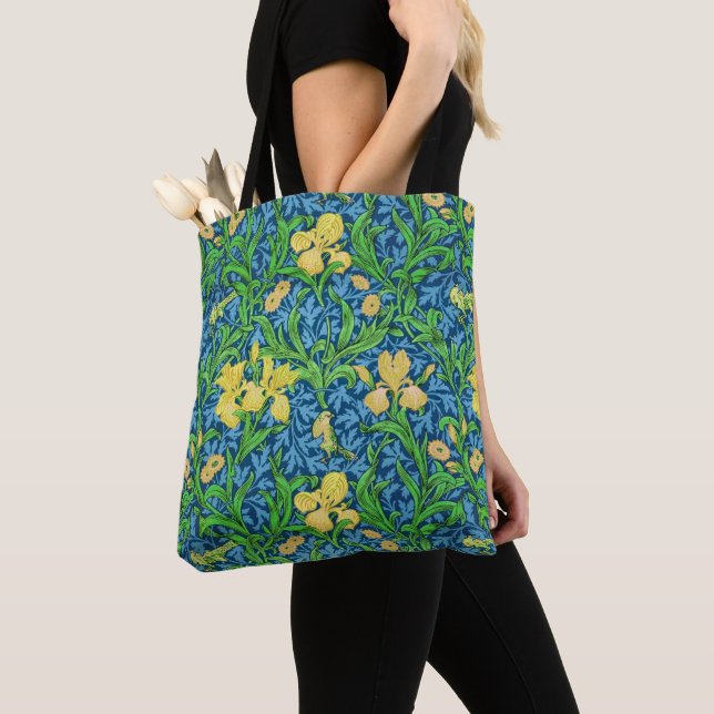 Bolsa Tote William Morris Irises, Amarelo e Azul Cobalto (Close Up)