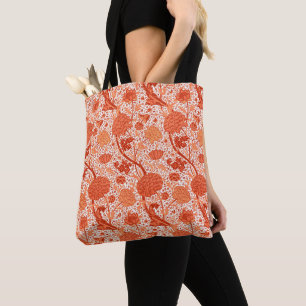 Bolsa Tote William Morris Jacobean Floral, Coral Orange