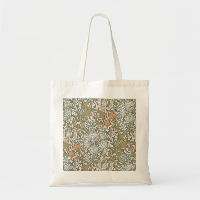 Bolsa Tote William Morris Lírio Dourado Azul Clássico Dourado (Frente)