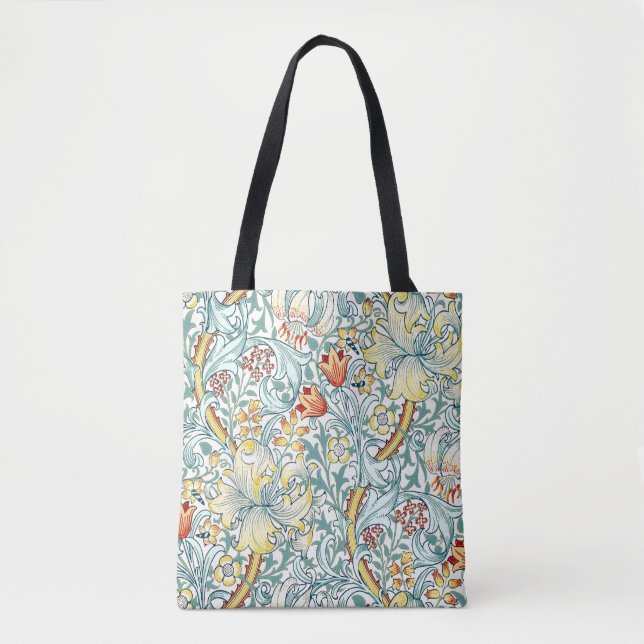 Bolsa Tote William Morris Ouro Lily Floral Patterno (Frente)