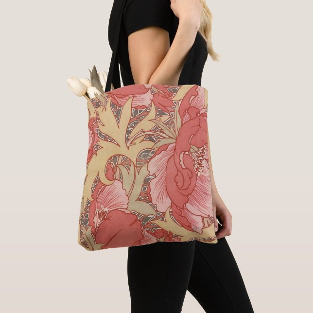 Bolsa Tote William Morris Poppies Floral Art Nouveau Pattern (Close Up)