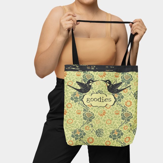 Bolsa Tote William Morris Style Floral Distante Hummingbird (Criador carregado)