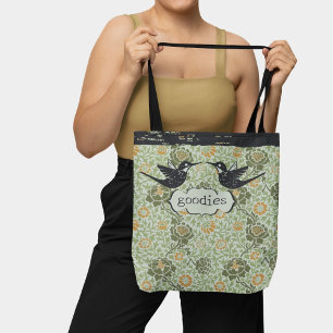 Bolsa Tote William Morris Style Floral Distante Hummingbird