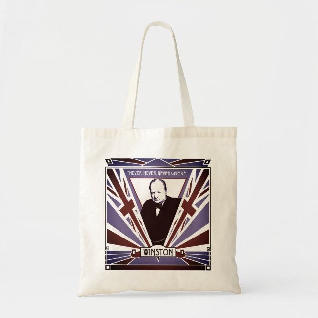 Bolsa Tote Winston Churchill Art Deco estilo Union Jack (Frente)
