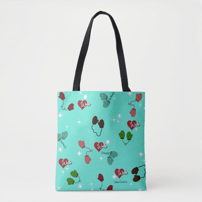 Bolsa Tote Winter Love Mittens e Snowflake Patternos (Frente)