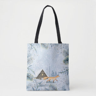 Bolsa Tote Winter Wonderland Fox Cabine Snow Natal Xmas