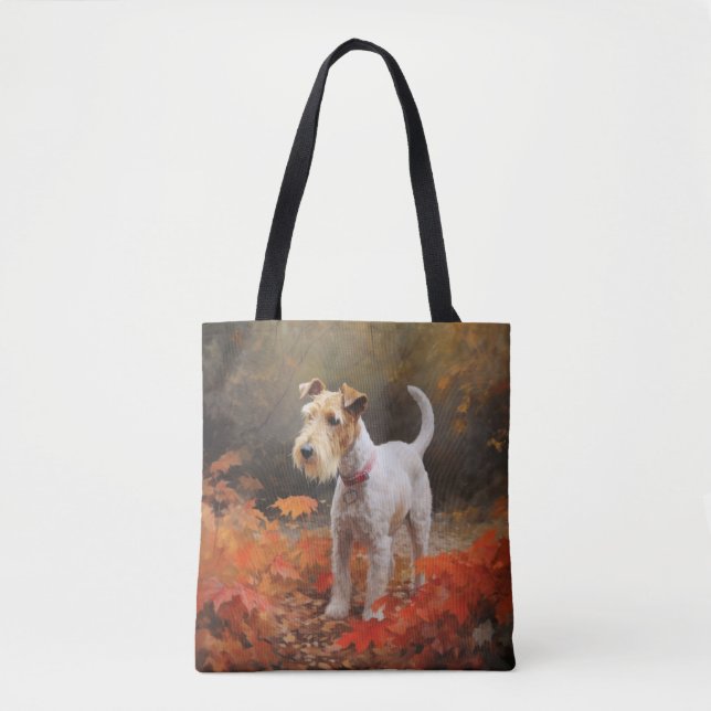 Bolsa Tote Wirefox Terrier em Folhas Caídas de Outono Inspira (Frente)