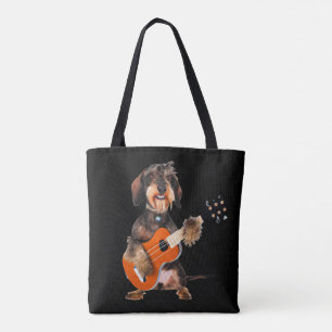 Bolsa Tote Wirehair Dachshund Tocando Violão Acústico