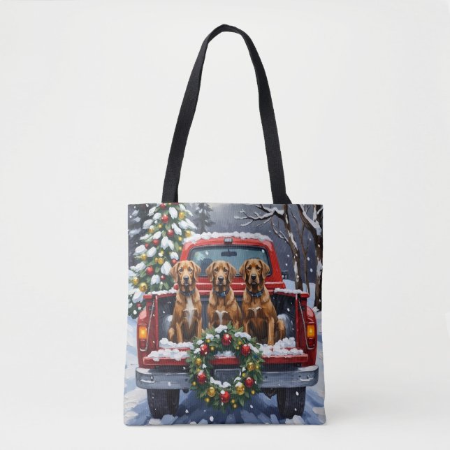 Bolsa Tote Wirehaired Pointing Griffon Christmas Red Truck (Frente)