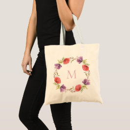 Bolsa Tote Wispy Watercolor Floral Wreath Monograma