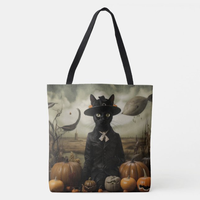 Bolsa Tote Witch Cat with Pumpkins  (Frente)