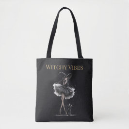 Bolsa Tote Witchy Vibes Dark Edition – Gothic Witch & Cat