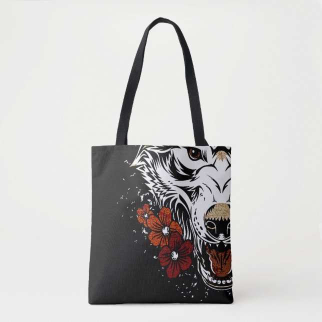 Bolsa Tote Wolf Flower Tatoo Vintage (Frente)