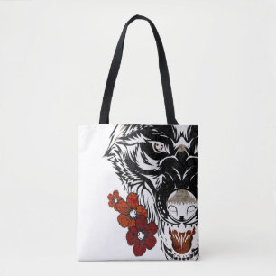 Bolsa Tote Wolf Flower Tatoo Vintage