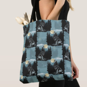 Bolsa Tote Wolf Howling Na Moon Pattern Design