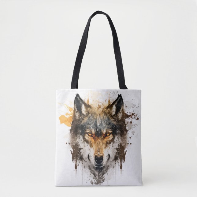 Bolsa Tote Wolf Portrait Animal Painting Willife Outdoor (Frente)