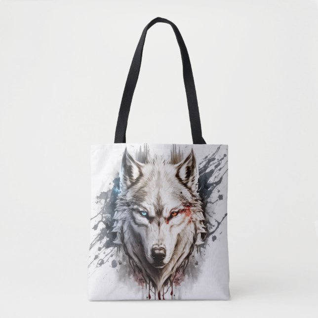 Bolsa Tote Wolf Portrait Animal Painting Willife Outdoor (Frente)