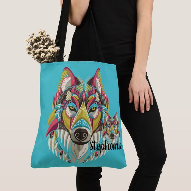 Bolsa Tote Wolf Tribal (Close Up)