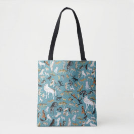 Bolsa Tote Wolves of the world turquoise pattern