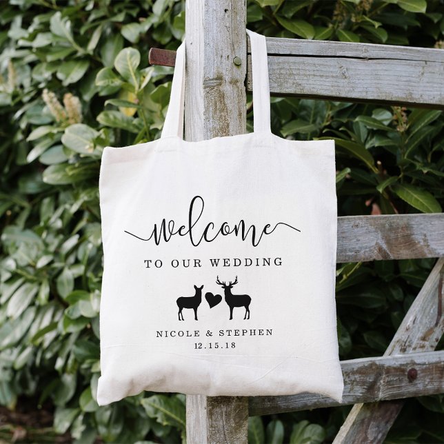 Bolsa Tote Woodland Deer Wedding Welcome (Criador carregado)