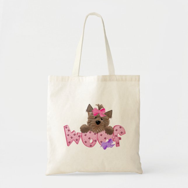 Bolsa Tote Woof do cão de Yorkie (Frente)