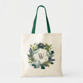 Bolsa Tote Wreath Botânica Watercolor Monograma Verde Teal