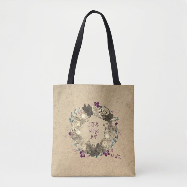 Bolsa Tote Wreath Natal | JESUS TRAZ JOY | Cerco (Frente)
