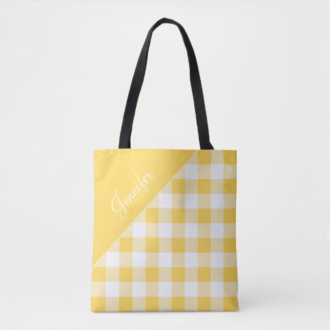 Bolsa Tote Xadrez Amarelo Moderno Personalizado (Frente)