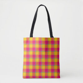 Bolsa Tote Xadrez Amarelo Rosa Milho e Razzmatazz