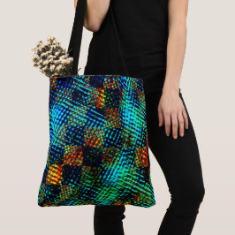 Bolsa Tote Xadrez azul, arranhão esverdeado, mancha suja verm