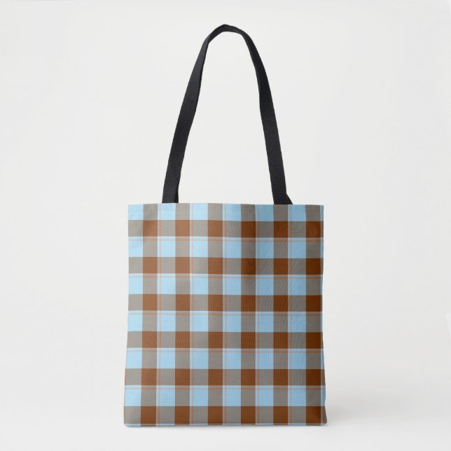 Bolsa Tote Xadrez Azul Blizzard e Marrom Livido (Frente)