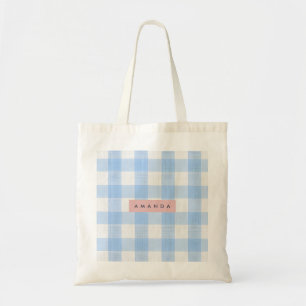 Bolsa Tote Xadrez Azul Céu Pastel Macio Personalizado
