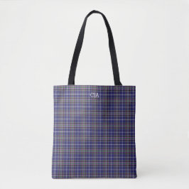 Bolsa Tote Xadrez azul Clan Alexander Tartan Monograma