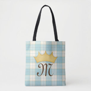 Bolsa Tote Xadrez Azul Claro Monograma Princesa