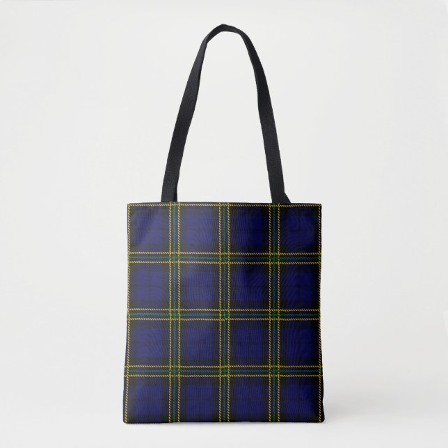 Bolsa Tote xadrez azul com faixa verde preta e amarela (Frente)
