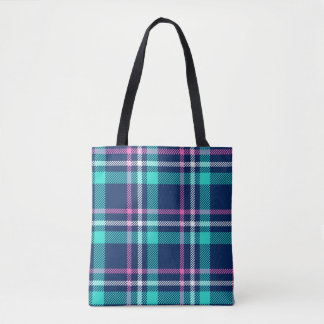 Bolsa Tote Xadrez azul e cor-de-rosa