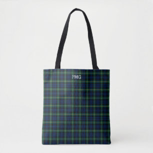 Bolsa Tote Xadrez azul e verde Gordon Tartan Monograma
