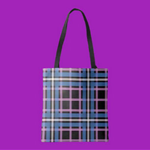 Bolsa Tote Xadrez Azul Ousado e Lavanda