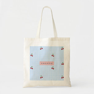 Bolsa Tote Xadrez Azul Retrô Personalizado com Estampa de Cer