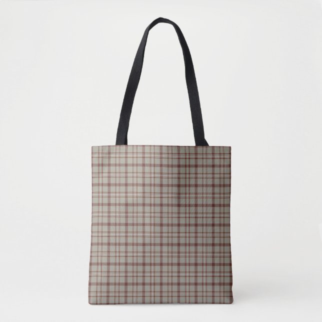Bolsa Tote Xadrez Bege Marrom Padrão Clássico Rústico (Frente)