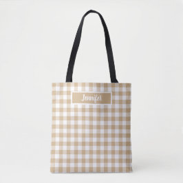 Bolsa Tote Xadrez Bege Pessoal Personalizado