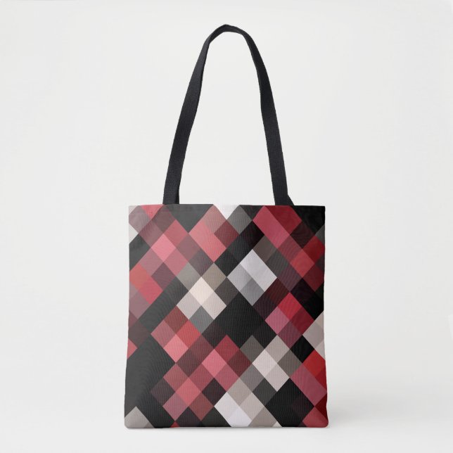 Bolsa Tote Xadrez Branca Preta Maroon (Frente)