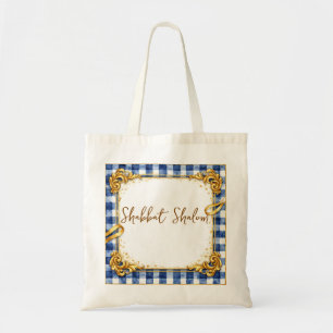 Bolsa Tote Xadrez Branco Azul Dourado Luxo Moderno Na Moda Ch