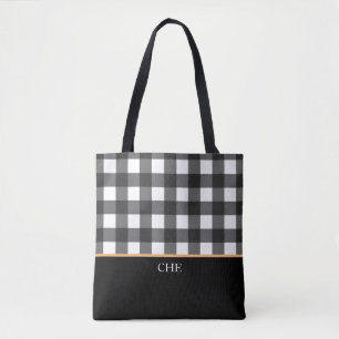 Bolsa Tote Xadrez branco preto monograma com verificação